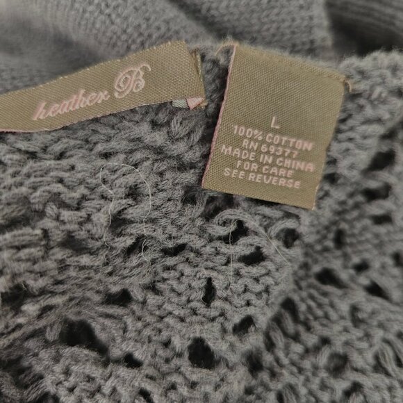 Heather B Open Knit Tunic Sweater Womens Sz L Long Slv Scoop Neck Slit Hem Gray - Picture 7 of 9